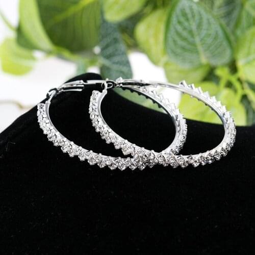 2020 Wholesale 4cm-5cm Fashion Lady Large Earrings Shiny Crystal Round Earring Charm Party Jewelry