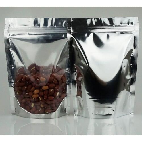 24*37cm,100 Stand Translucent Aluminium Ziplock Bag, Reusable Silver Aluminized Foil Plastic Pouch Zipper Lock Coffee Bean Pack