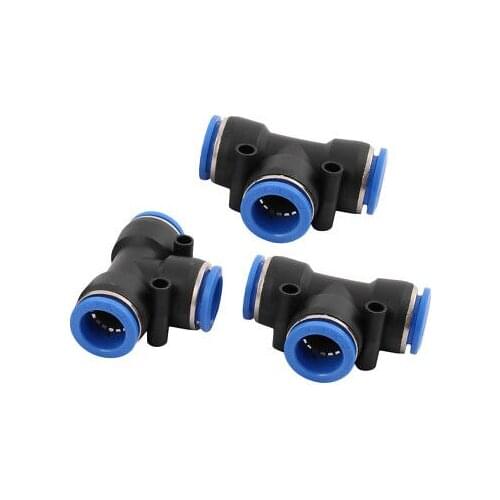 3Pcs 16mm Dia T Type 3 Ways Hose Pneumatic Air Quick Fitting Push In Connector