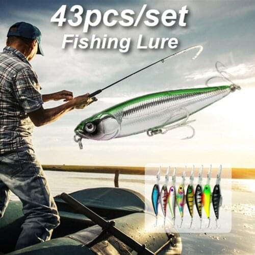 43pcs/lot Mixed 6 Models Minnow Lure Crank Bait Tackle Assorted Fishing Lures