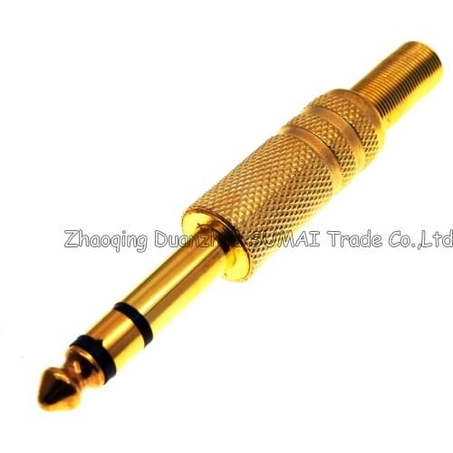 6.35mm double audio plug, 1/4" jack male double power amplifier plug / microphone plug connector,Gold-plated