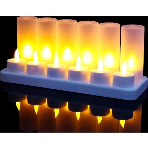 6pcs/12pcs Rechargeable Flickering Flameless TeaLight Led Candle lamp electric waxless Wedding Church Home Bar Church Deco-Amber