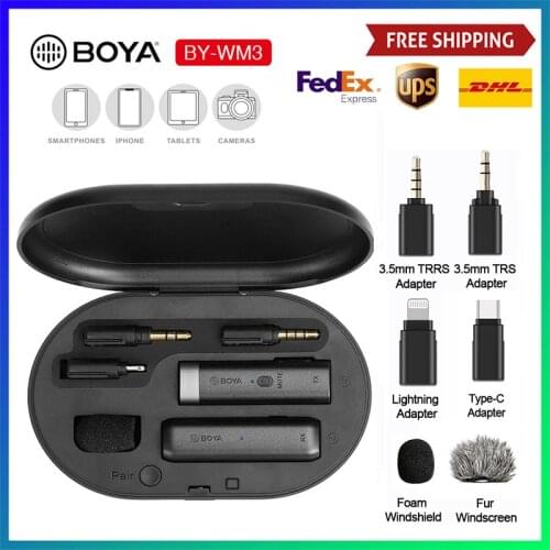 BOYA BY-WM3D Plug&Play Microphone for iPhone Mini 2.4G Wireles Microphone with Lightning TRS TRRS Port, Charging Case for IOS