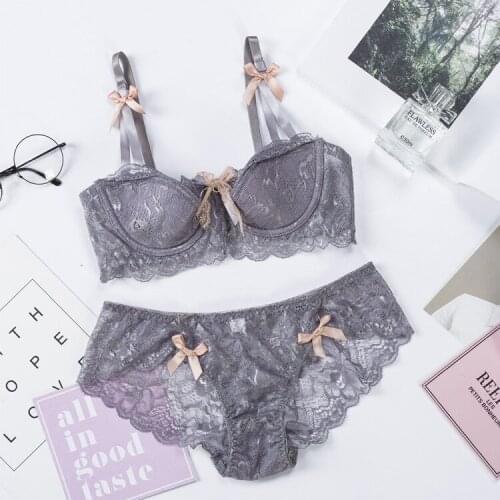 The new bra dress sexy lace underwear ultra-thin small chest deep v girl gathered breathable bra Lingerie set for women