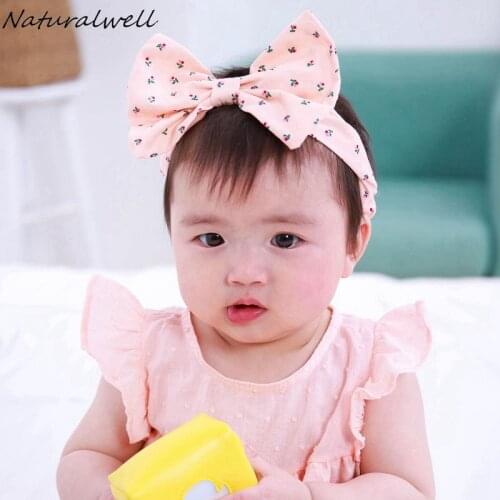 Naturalwell White Children Bow Headband Little girls Cotton Head Wrap Soft Turban Big Bow Head band Kids Pink Hair Bow HB038