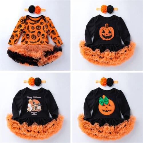 Halloween Sets Baby Girls Romper Set Tutu Skirt Clothing Set Infant Princess Toddler Pumpkin Pattern Surprise Gifts 2PCS Set