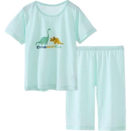 Kids Boy Pajamas Set Summer Short Sleeve Pajamas Pure Cotton Toddler Homewear Cartoon Dinosaur 2-13Y Childrens Pyjamas Set