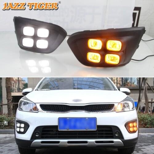 Daytime running lights For Kia Rio X-line X line 2017 2018 2019 Drl with turn signals LED For car auto Fog lights headlights