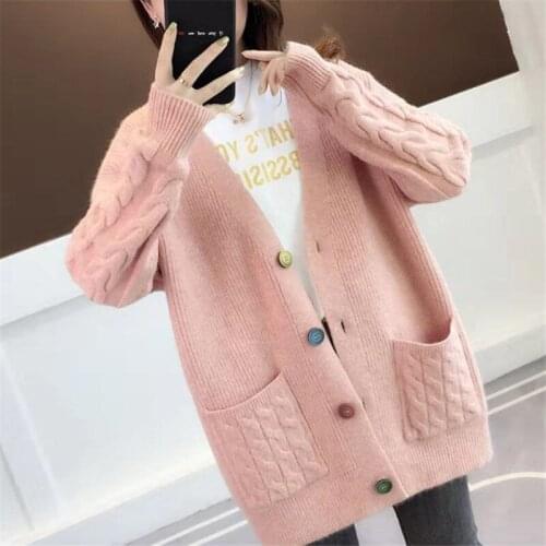 Autumn Winter Thick Sweater Cardigan Women Knit Jacket Coat Ladies Jumper Loose Long Sleeve Big Pocket Knitted Cardigans Female