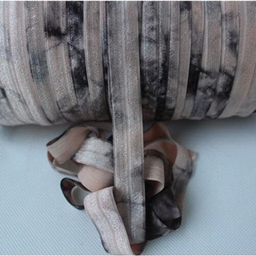 5/8" Petal Peach FOE Charcoal Tie Dye, good elasticity fold over elastic, 100yards Hair Elastic Ribbon