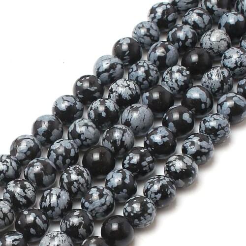 High quality Natural Stone Snowflake Obsidian Round Loose Spacer 15" Strand 4 6 8 10 12 14MM Beads For Jewelry Making Bracelets