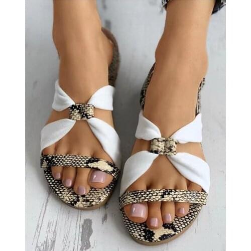 Summer Flat Sandals Fashion Open Toe Snake Print Womens Shoes Outdoor Leisure Beach Sandals Plus Size