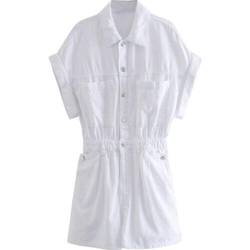 Summer Womens Double Pockets Waist Slim Denim Jumpsuit Light Color Denim Shorts Rompers