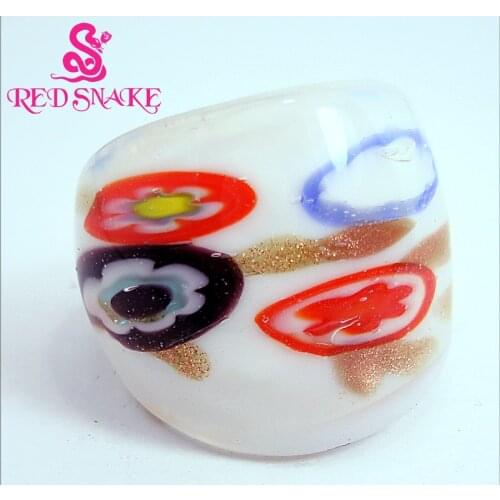 RED SNAKE Fashion Ring Handmade White with flower Murano Glass Rings