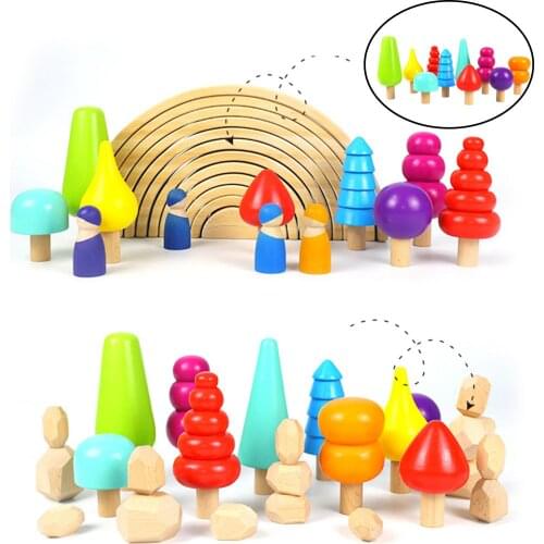 Rainbow Tree Blocks Set Wooden Blocks Toys for Sensory Education Toys Kids