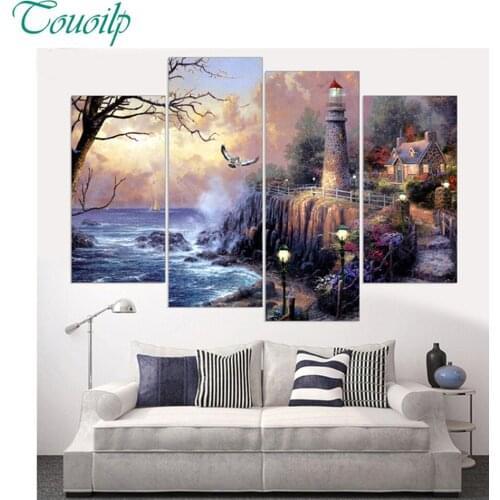 4Pieces Wall Picture sea,lighthouse,5D DIY Diamond Painting,diamond Embroidery Full Cross Stitch Rhinestone diamond Mosaic art