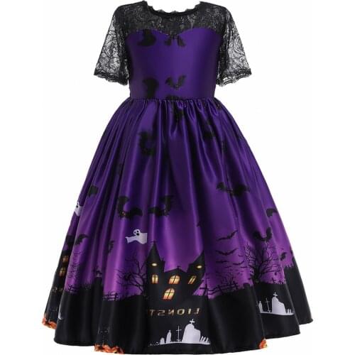 2021NEW Cosplay Christmas Halloween Vampire Costume Lace Girl Party Princess ankle-length Dress Children Kids Clothes 3-12 Years