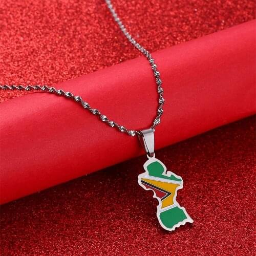 Map of Guyana Pendant Necklaces Women Girls Stainless Steel Guayana Jewelry Republic of Guyana