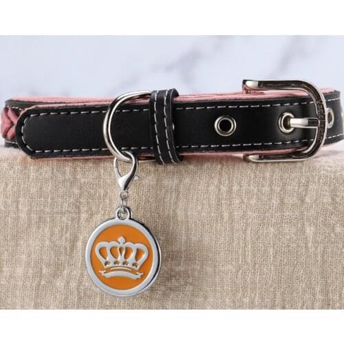 Personalized Pet Tag Engraved 25MM Dog NameTags Zinc Alloy Crown Print Dog Cat Collars Pet Accessories Pet Pendant With KeyChain