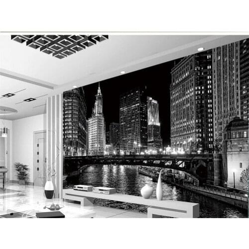 Custom 3D Mural Wallpaper Black And White City Night Landscape Murals Living Room TV Backdrop Wall Modern Simple Papel De Parede