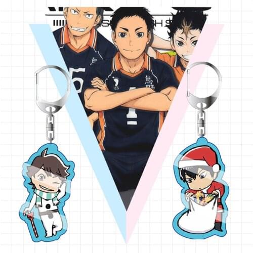 New High Quality Christmas Anime Haikyuu Transparent Acrylic Figure Keychain Keyring Decoration Collection Model Cosplay
