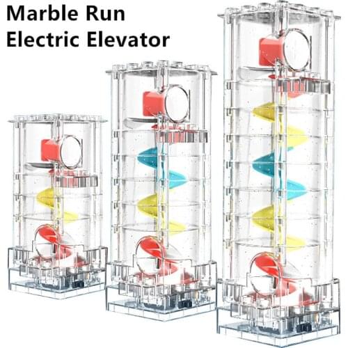Height Adjustable Marble Race Run Electric Elevator Spiral Raise Rolling Balls Lift Motor Compatible Large Building Blocks Parts