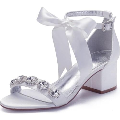Satin Pearls Wedding Sandals for Bride Open Toe Ribbon Tie Heeled Wedding Bridal Party Dress Sandals Shoes