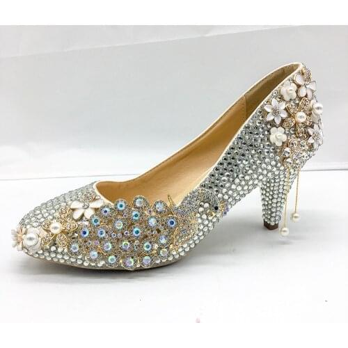Silver Crystal Shoes Women Pumps Graceful Classic Bride Party Wedding Shoes 5-6cm Lower Middle Heels Personalized Custom Design
