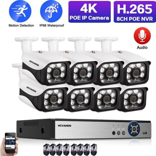 4K Ultra HD Surveillance Camera System 8MP H.265 POE NVR Kit 8CH Outdoor Weatherproof IP CCTV Camera Security System Kit H.265