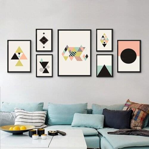 Nordic Canvas Painting Abstract Geometry Wall Art Home Decor DIY Diamond Block Line Poster Living Room Bedroom Office Decor