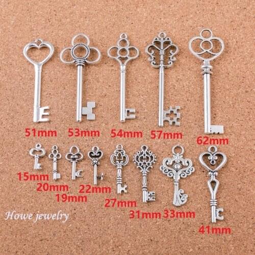Mixed 26pcs crown chinese knot keys shape Charms Pendant Fit Bracelets Necklace DIY Metal Jewelry Making Q001