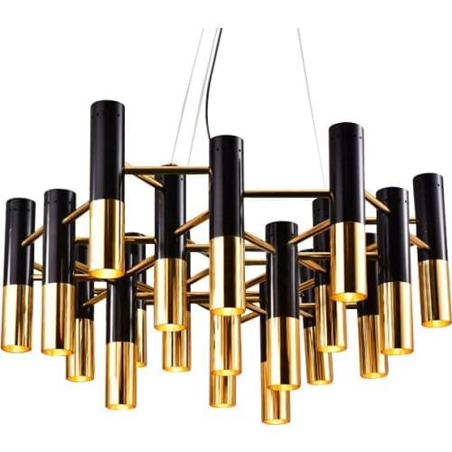 Black Gold Metal Rod tube LED Chandelier living room decoration hanging light American style Creative lighting fixture