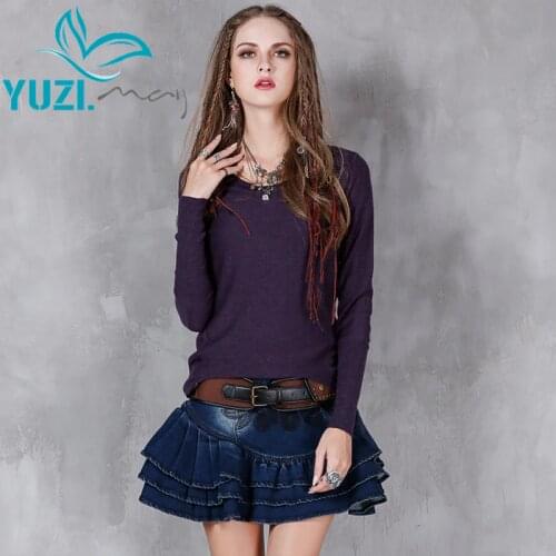 Sweater Women 2017 Yuzi.may Casual Now Cotton Wool Pullovers Long Sleeve O-Neck Loose Stretchy Pull Femme B9150 Women Sweaters