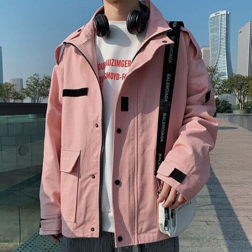 Spring Mens Safari Style Autumn Jacket Loose Pink Beige Black Coat Outwear Boys Jackets Large Size M-5XL N11