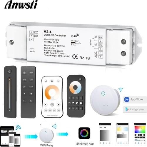 WW CW LED Controller Wifi Smart RF Wireless 2.4G Remote Controller 12V 24V 36V 2CH CCT LED Dimmer for Single Color CT LED Strip