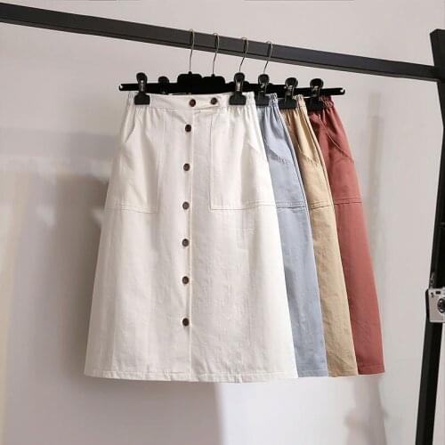 Fashion A-Line Single-Breasted Skirt Women Summer Skirts Casual High Waist Skirts