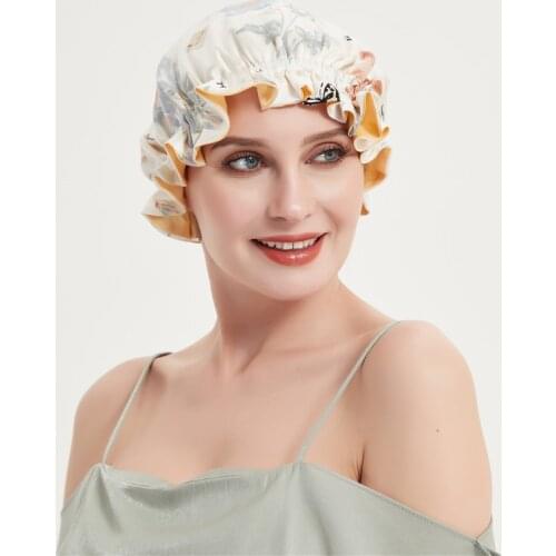 High Quality Double Layer Mulberry Silk Sleep Cap For Women Girls Elastic Bonnet Hat Fashion Night Cap Hair Wrap Cap