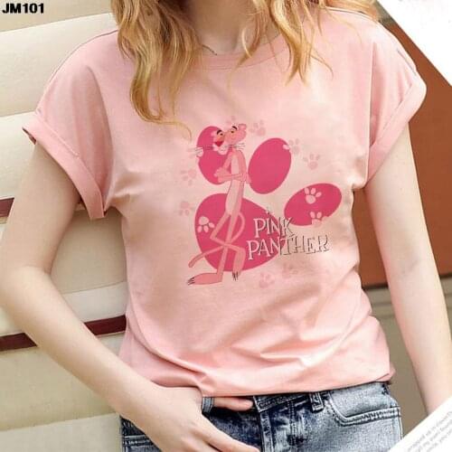 Summer Gothic Women T-shirt Fashion Pink Panther Printed Ladies Tshirt Harajuku Casual Short Sleeve Pink Female Clothing T Shirt