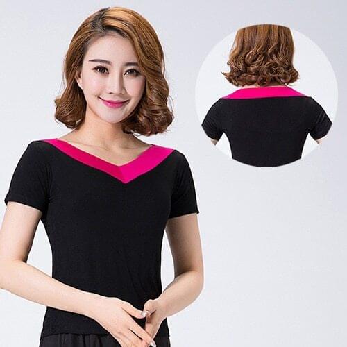 Sportswear Square Dance Women Clothing V Garden Bow Tie Short Sleeve Performance Latin Dance Clothing Acrobatics Female Sports