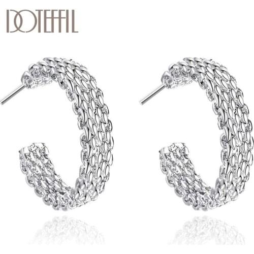 DOTEFFIL 925 Sterling Silver Earring For Women Round Stud Earring Christmas Gift Party Wedding Fashion Jewelry Free Shipping