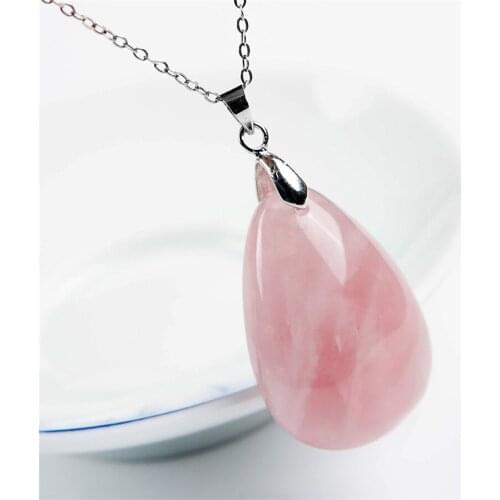 Genuine Natural Gems Madagascar Pink Quartz Crystal Women Charms Waterdrop Bead Necklace Pendant 34*23*13mm
