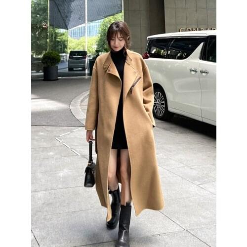 Double sided cashmere coat womens 2021 new winter high-end temperament loose and thin knee classic wool coat