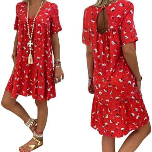Duzeala Women Knee-Length Sundress Slim Summer Floral Printing Chiffon Dress Fanshion Loose V Neck Gradient Print Elastic Dress