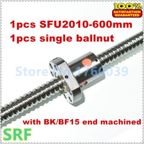 20mm Ballscrew RM2010 set:1pcs SFU2010 Rolled Ballscrew L=600mm C7+1pcs SFU2010 ballnut with BK/BF15 end processing