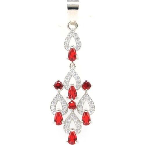 50x15mm SheCrown Lovely Green Peridot Red Blood Ruby CZ Wedding 925 Sterling Silver Pendant Eye Catching