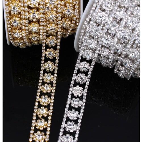 5 yard Silver/Gold Rhinestone Chain Crystal Chain Sew On Trims Wedding Dress Costume Applique DIY Beauty Accessories Chains