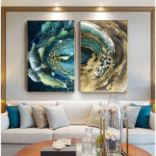 Canvas Painting Decorativn Nordic Simple Abstract Fish Group Posters and Prints Wall Art Print Picture for Living Room Decor