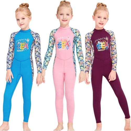Children Swimwear Summer Girl Skin Protection UV Protection UPF 50+ Long Sleeve Full Body Swimsuit