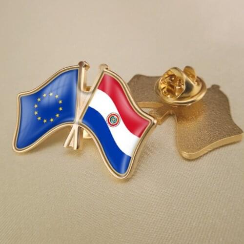 European Union and Paraguay Crossed Double Friendship Flags Lapel Pins