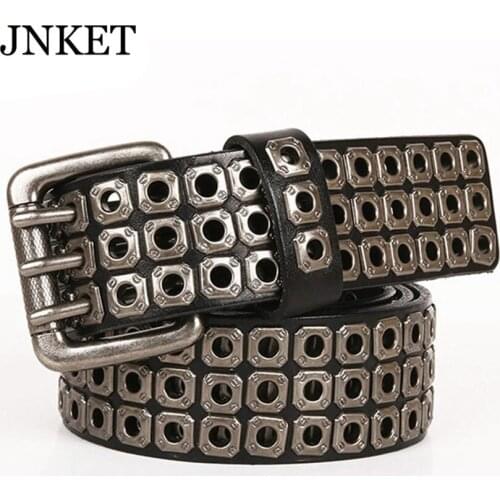 JNKET Men' Cowhide Waist Belt Hollow Out Rivets Waist Belt Punk Waistband Casual Waist Straps